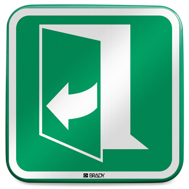 ISO Safety Sign  Door opens by pulling on the righthand side