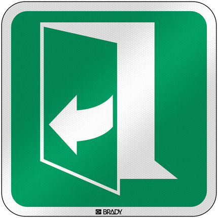 ISO Safety Sign  Door opens by pulling on the righthand side
