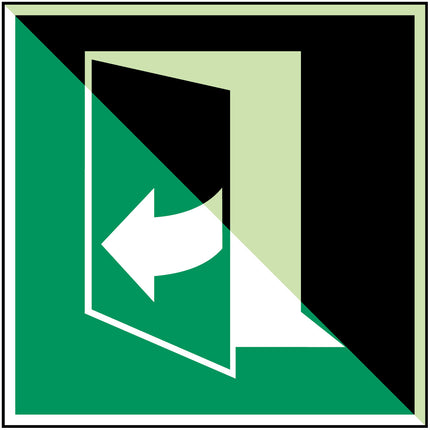 ISO Safety Sign  Door opens by pulling on the righthand side