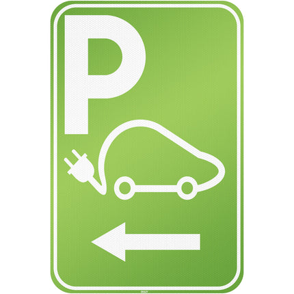 Electrical Vehicle Parking Sign  Parking space reserved for charging your car electrically  Direction left