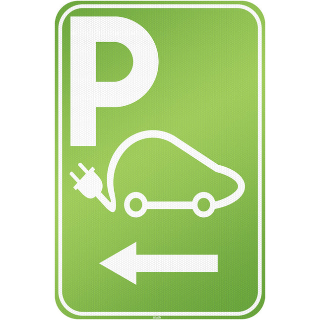 Electrical Vehicle Parking Sign  Parking space reserved for charging your car electrically  Direction left