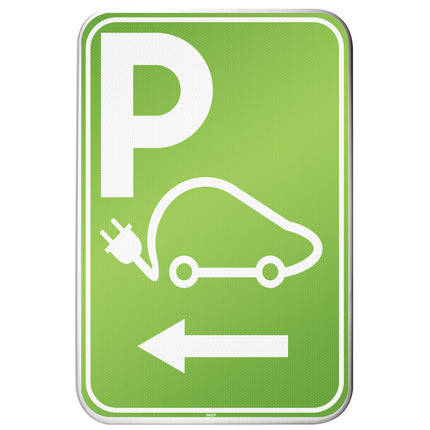 Electrical Vehicle Parking Sign  Parking space reserved for charging your car electrically  Direction left