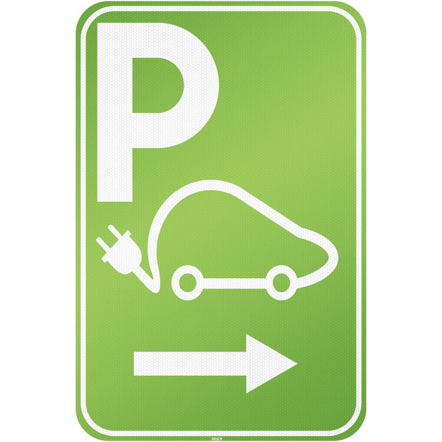Electrical Vehicle Parking Sign  Parking space reserved for charging your car electrically  Direction right