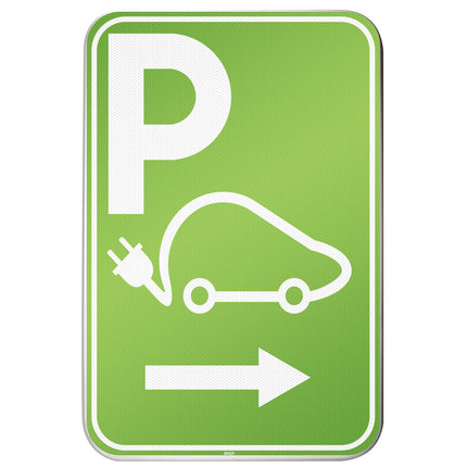 Electrical Vehicle Parking Sign  Parking space reserved for charging your car electrically  Direction right
