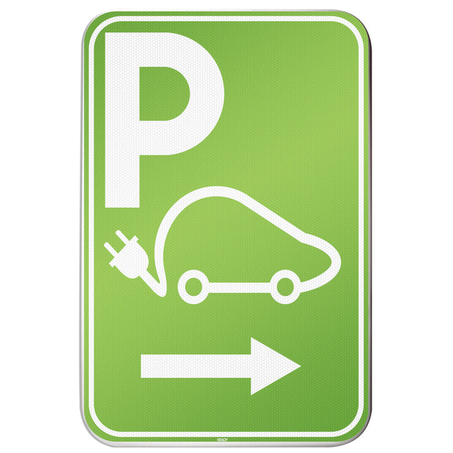 Electrical Vehicle Parking Sign  Parking space reserved for charging your car electrically  Direction right