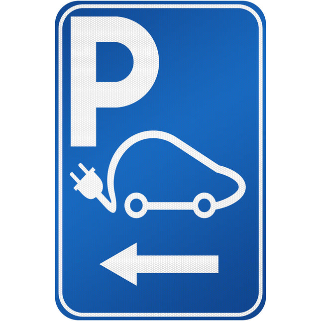 Electrical Vehicle Parking Sign  Parking space reserved for charging your car electrically  Direction left