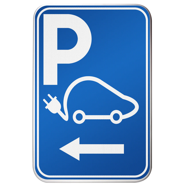 Electrical Vehicle Parking Sign  Parking space reserved for charging your car electrically  Direction left