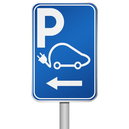 Electrical Vehicle Parking Sign  Parking space reserved for charging your car electrically  Direction left