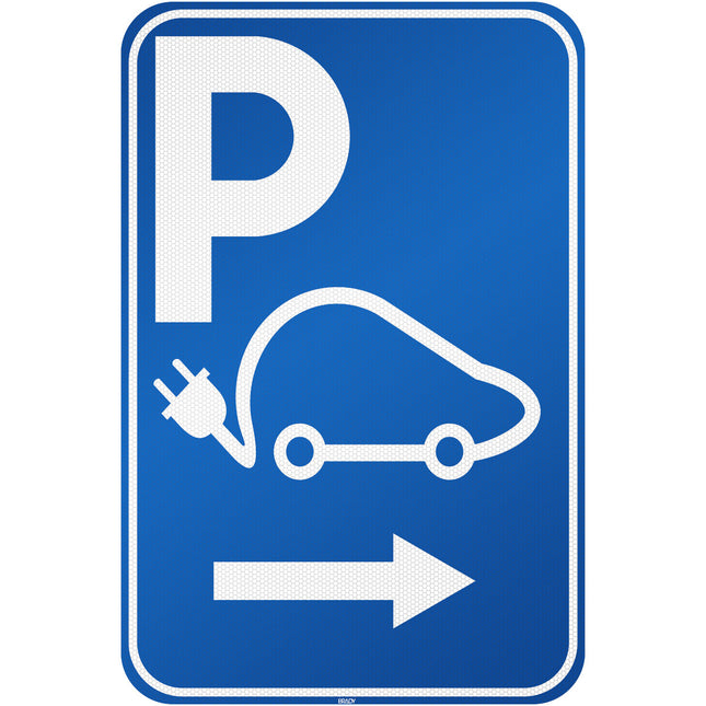 Electrical Vehicle Parking Sign  Parking space reserved for charging your car electrically  Direction right