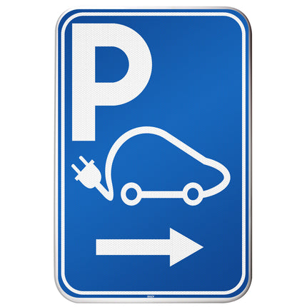 Electrical Vehicle Parking Sign  Parking space reserved for charging your car electrically  Direction right