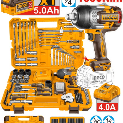 INGCO 126 Pcs Cordless Impact Wrench Tool Set 1350 Nm