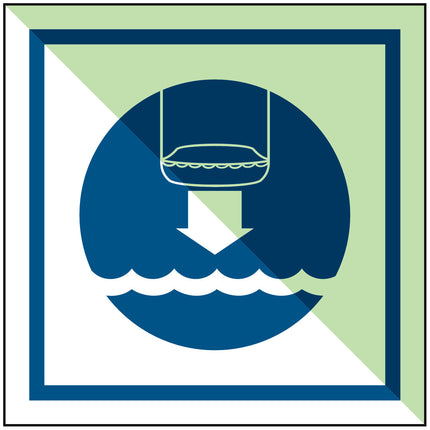 IMO Safety Sign Lower lifeboat to the water in launch sequence