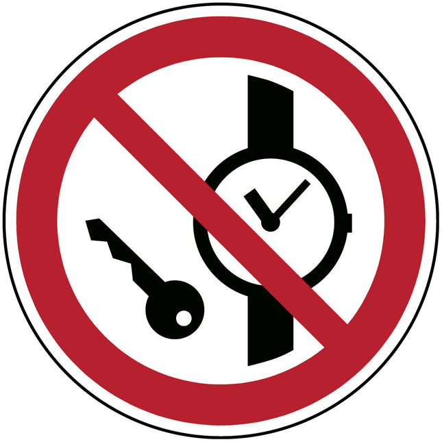 ISO Safety Sign  No metallic articles or watches