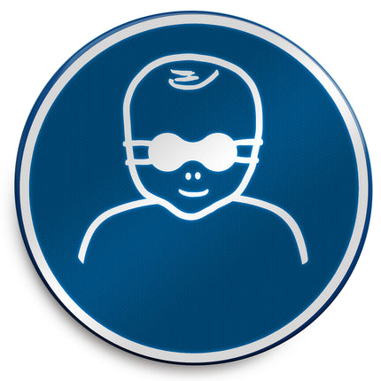 ISO Safety Sign  Infants must be protected with opaque eye protection