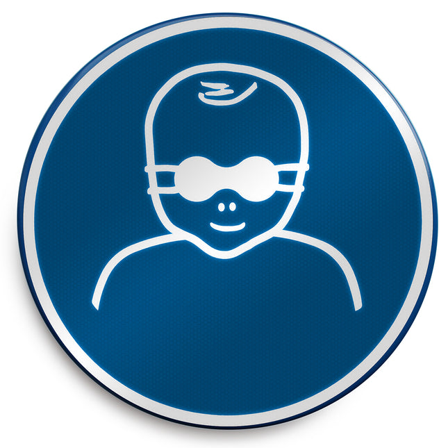 ISO Safety Sign  Infants must be protected with opaque eye protection