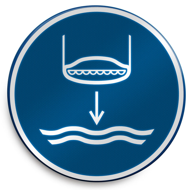 ISO Safety Sign  Lower lifeboat to the water in launch sequence
