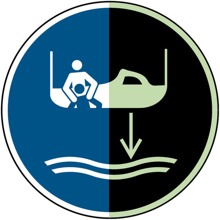 ISO Safety Sign  Lower rescue boat to the water in launch sequence