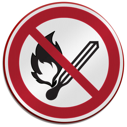 ISO Safety Sign  No open flame Fire open ignition source and smoking prohibited