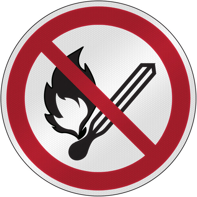 ISO Safety Sign  No open flame Fire open ignition source and smoking prohibited