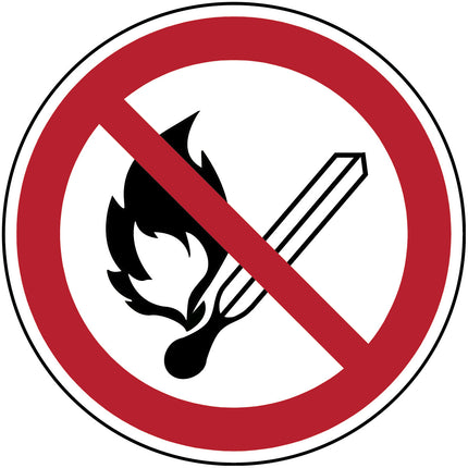 ISO Safety Sign  No open flame Fire open ignition source and smoking prohibited