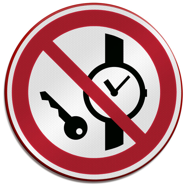 ISO Safety Sign  No metallic articles or watches