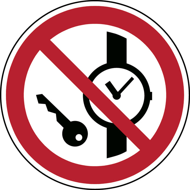 ISO Safety Sign  No metallic articles or watches