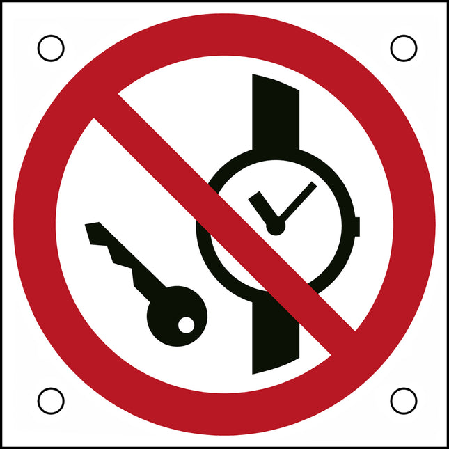 ISO Safety Sign  No metallic articles or watches