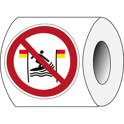ISO Safety Sign  No surfing between the redandyellow flags