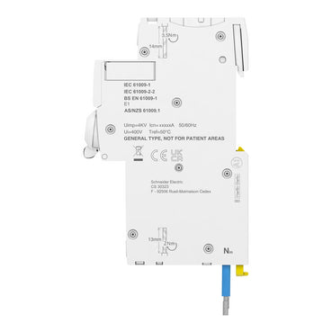 قاطع حماية شنايدر إلكتريك A9D61816 Acti9 iC60N RCBO واحد فاز مع نيوترال 16 أمبير 30 ملي أمبير