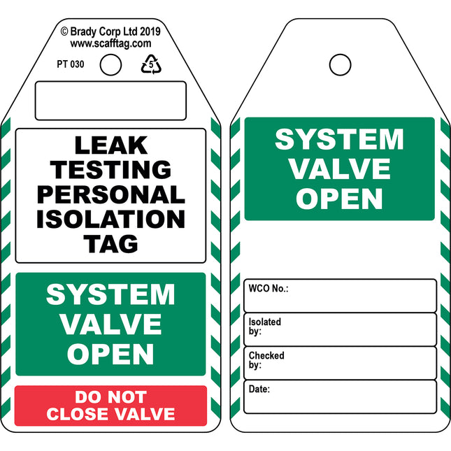 Leak Testing Personal Isolation Tag  Valve Open