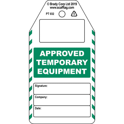 Approved Temporary Equipment tag