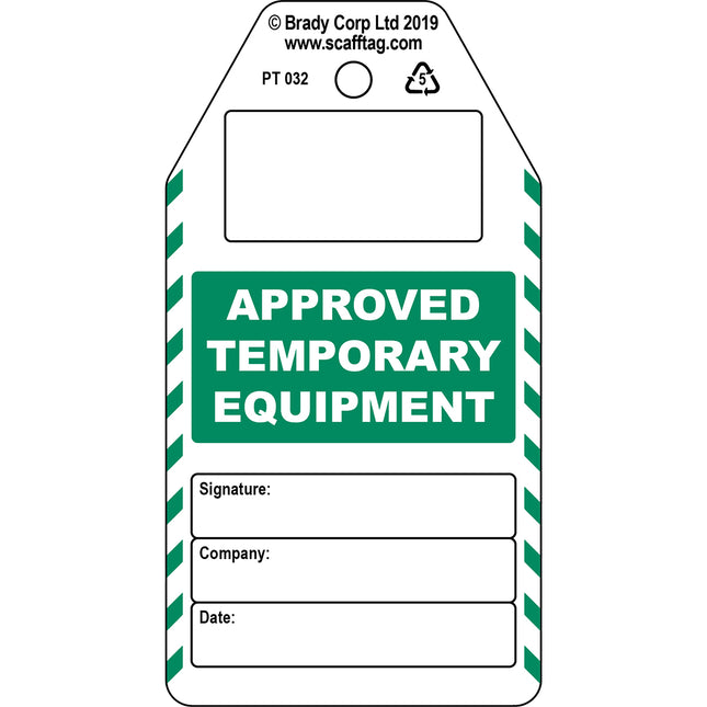 Approved Temporary Equipment tag