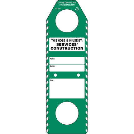 Hose in use construction services tag