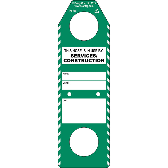 Hose in use construction services tag