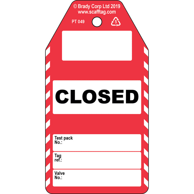 CLOSED valve information tag