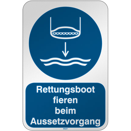 ISO Safety Sign  Lower lifeboat to the water in launch sequence