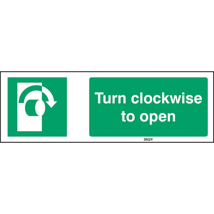 ISO Safety Sign  Turn clockwise to open
