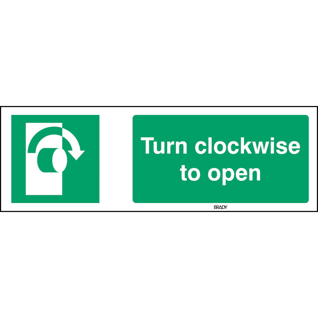 ISO Safety Sign  Turn clockwise to open