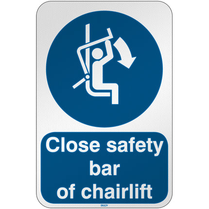 ISO Safety Sign  Close safety bar of chairlift