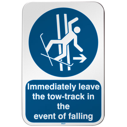 ISO Safety Sign  Immediately leave the towtrack in the event of falling