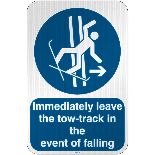ISO Safety Sign  Immediately leave the towtrack in the event of falling