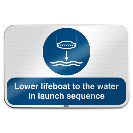 ISO Safety Sign  Lower lifeboat to the water in launch sequence