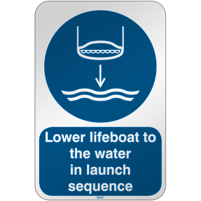 ISO Safety Sign  Lower lifeboat to the water in launch sequence