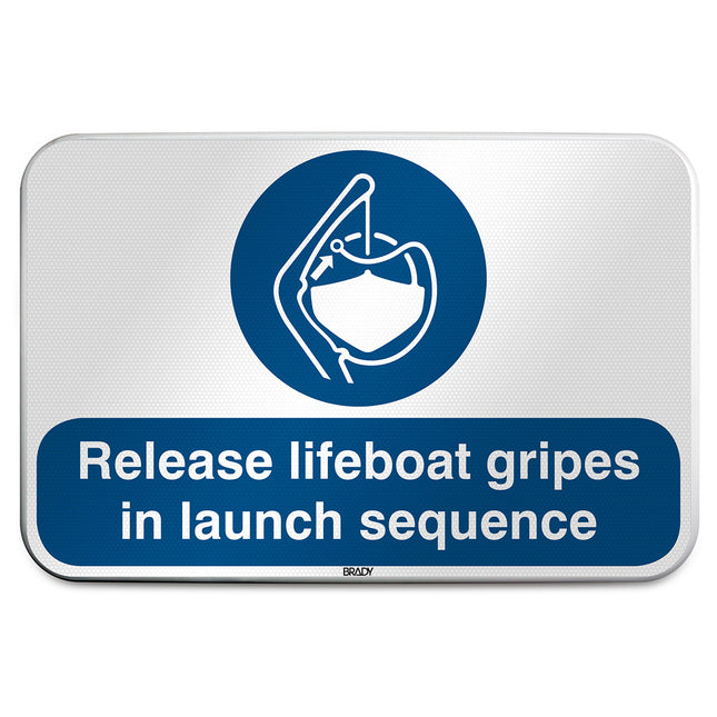 ISO Safety Sign  Release lifeboat gripes in launch sequence