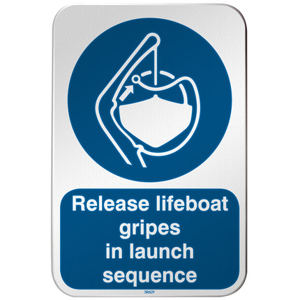 ISO Safety Sign  Release lifeboat gripes in launch sequence