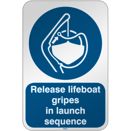 ISO Safety Sign  Release lifeboat gripes in launch sequence