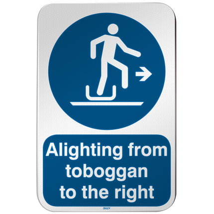 ISO Safety Sign  Alighting from toboggan to the right