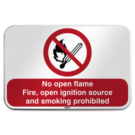 ISO Safety Sign  No open flame Fire open ignition source and smoking prohibited