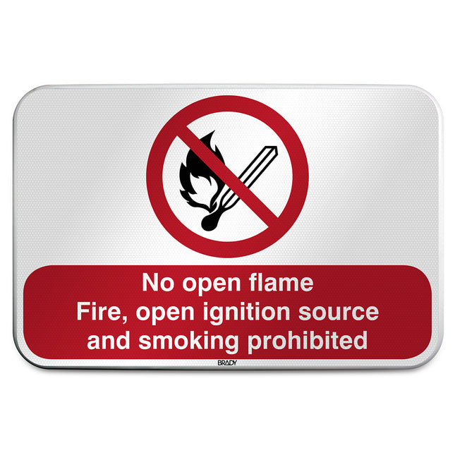ISO Safety Sign  No open flame Fire open ignition source and smoking prohibited
