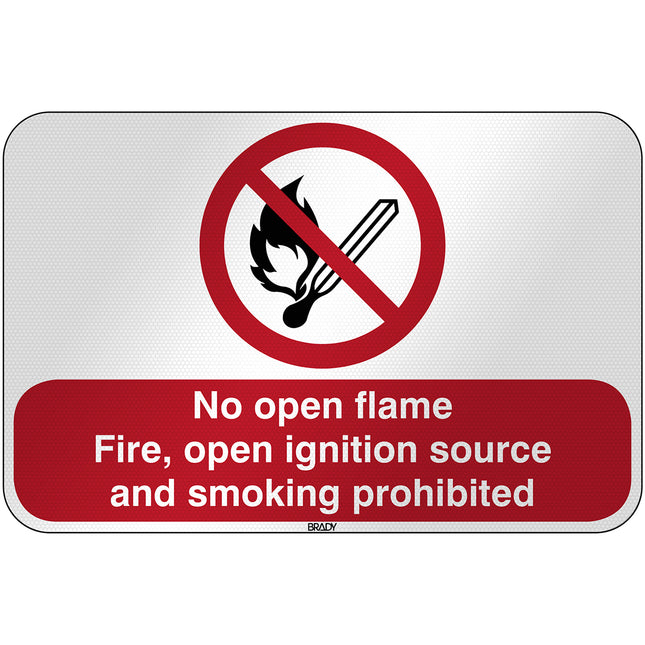 ISO Safety Sign  No open flame Fire open ignition source and smoking prohibited